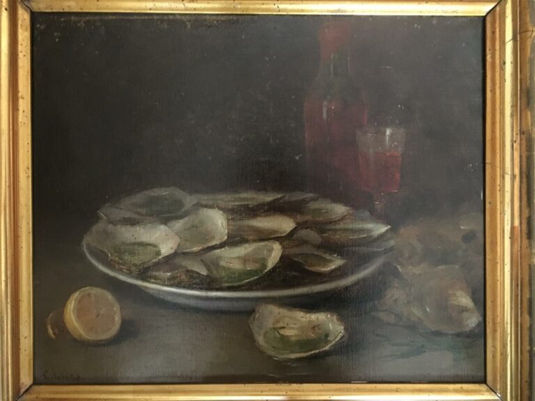 Charles LIOZU (XIX-XXèmes siècle) - Le déjeuner d'huîtres - Huile sur toile, si…
