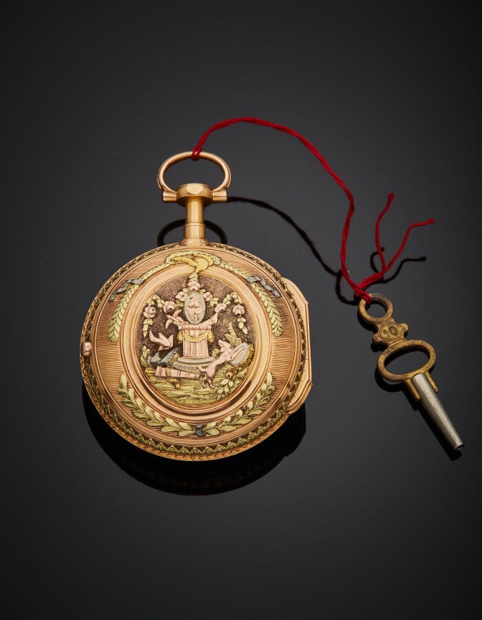 Charles MARE - MONTRE de POCHE trois ors (750‰) entièrement ciselé, amati et gu…