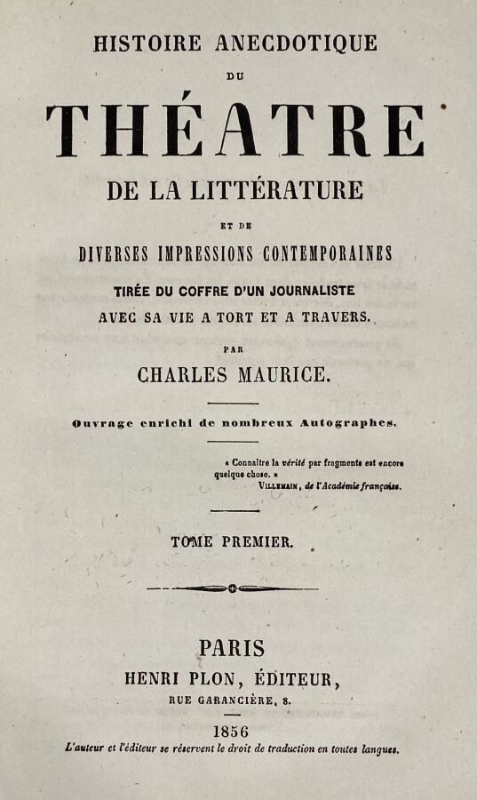 [Charles Maurices:Histoire anécdotique du Théatre de la littérature et de diver…
