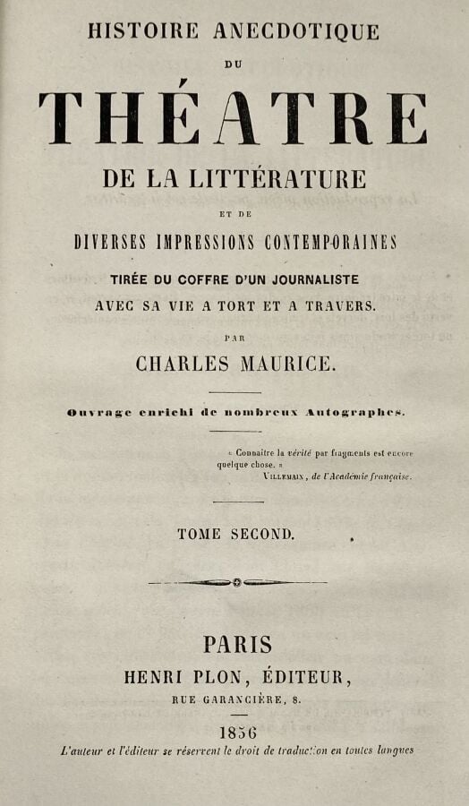 [Charles Maurices:Histoire anécdotique du Théatre de la littérature et de diver…