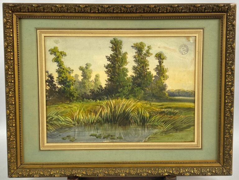 Charles PENSÉE (1799-1871) - Bord de rivière - Aquarelle sur papier, signée en…