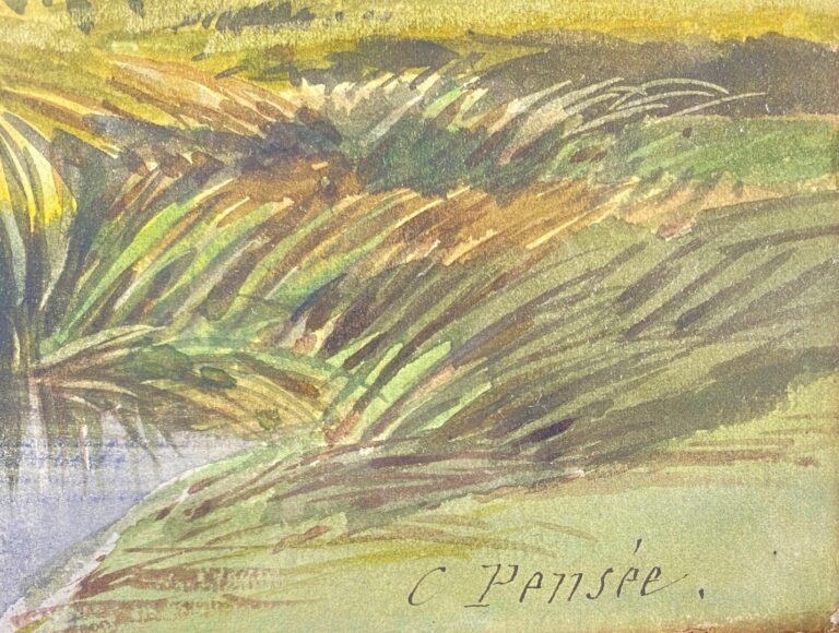 Charles PENSÉE (1799-1871) - Bord de rivière - Aquarelle sur papier, signée en…