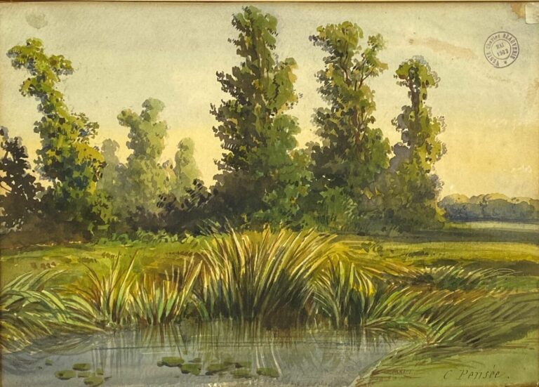 Charles PENSÉE (1799-1871) - Bord de rivière - Aquarelle sur papier, signée en…