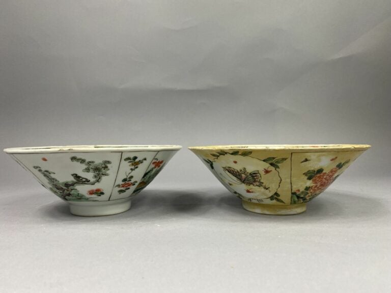 Chine - Ensemble de quatre bols en porcelaine émaillée comprenant une paire de…