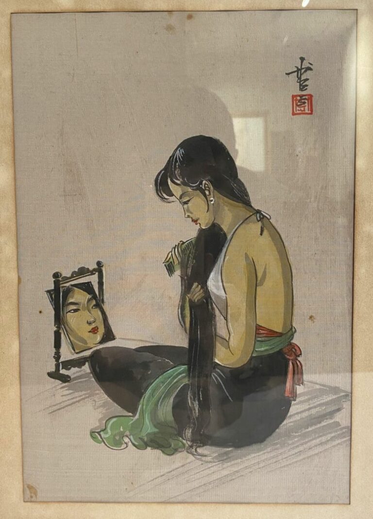 CHINE et VIETNAM, XXe siècle - Ensemble de deux peintures sur soie représentant…