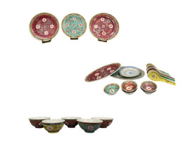Chine, XXe siècle - Ensemble de céramiques comprenant trois assiettes, deux pet…