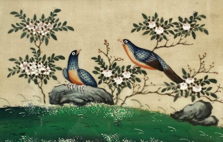 CHINE, XXe siècle - Ensemble de deux peintures sur soie à décor d'oiseaux branc…