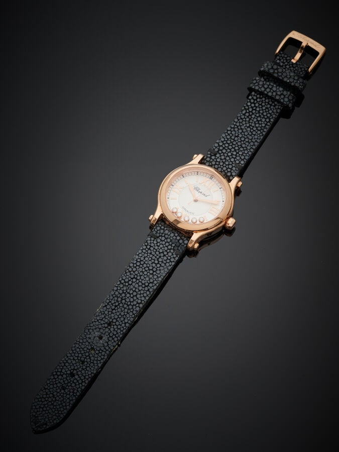 CHOPARD - BRACELET MONTRE ronde, de dame, modèle "Happy sport" en or rose (750‰…