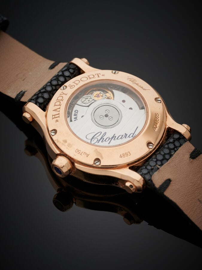 CHOPARD - BRACELET MONTRE ronde, de dame, modèle "Happy sport" en or rose (750‰…