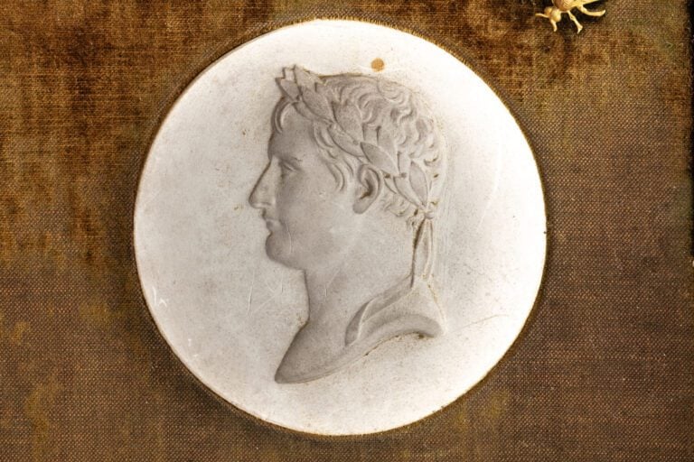 Cinq médaillons en plâtre représentant des portraits de membres de la famille B…