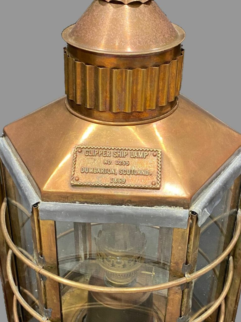 CLIPPER SHIP LAMP - Lanterne de bord à pans coupés en cuivre et verre, plaque m…