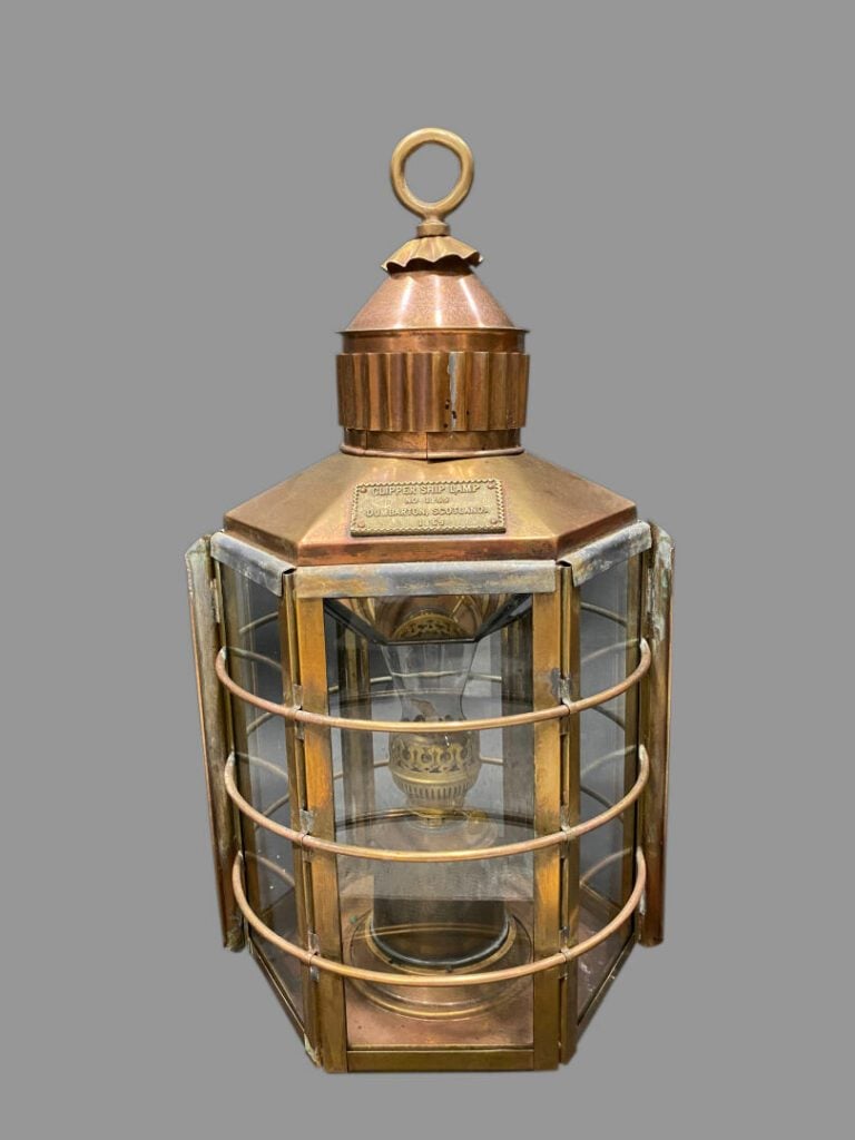 CLIPPER SHIP LAMP - Lanterne de bord en cuivre et verre, plaque marquée "Clippe…