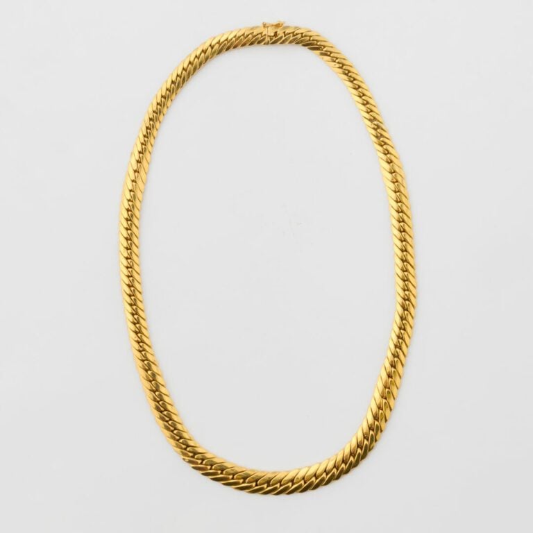 Collier ras de cou en or jaune (750) à maille anglaise en chute - Fermoir cliqu…