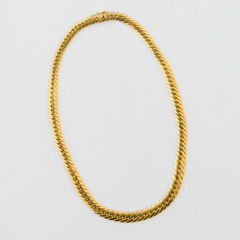 Collier ras de cou en or jaune (750) à maille anglaise en chute - Fermoir cliqu…