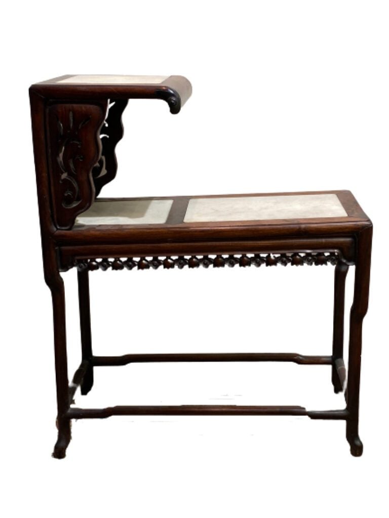 Console en bois sculpté et plateau de marbre - Chine ou Vietnam - Console à deu…