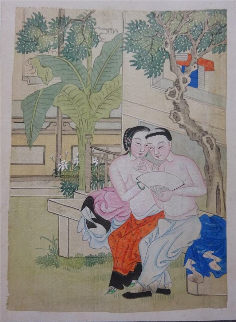 [/] COULEURS SUR TEXTILE - Chine, Epoque XXe siècle - Peinture érotique (déchir…
