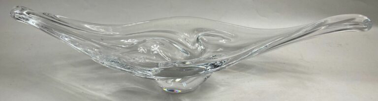 Coupe à fruits en cristal moulé à bords étirés - L : 64 cm - (rayures)
