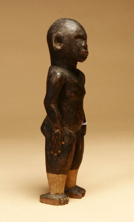 Couple de statues bois patine brune, Banda, . Hauteur : 33(Madame) et 32 (Monsi…