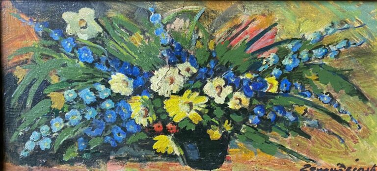 Czeslaw ZAWADZINSKI (1878-1936) - Bouquet de fleurs - Huile sur panneau, signé…