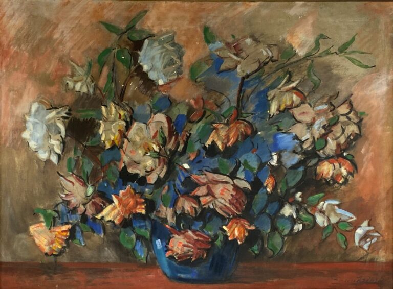Czeslaw ZAWADZINSKI (1878-1936) - Bouquet de fleurs sur un entablement - Huile…