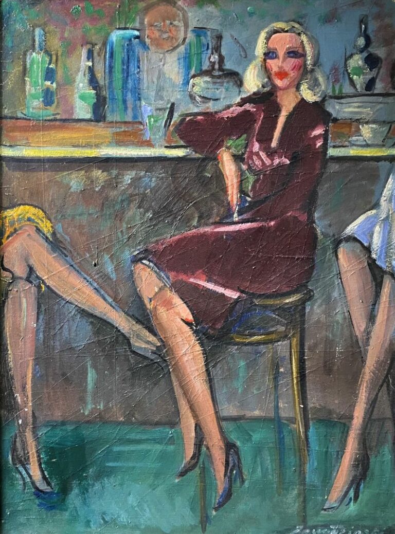 Czeslaw ZAWADZINSKI (1878-1936) - Jeune femme au bar - Huile sur carton, signé…