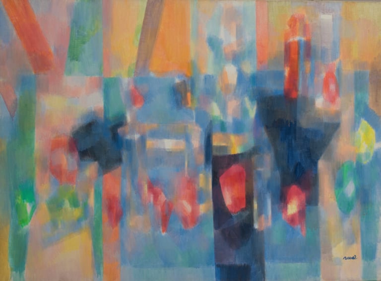 Daniel RAVEL (1915-2002) - Verres et Fruits - Huile sur toile, signée en bas à…