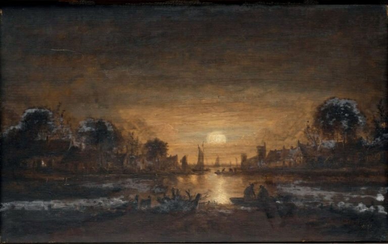 Dans le goût d'Aert van der NEER (1603-1677) - Paysage lacustre au clair de lun…