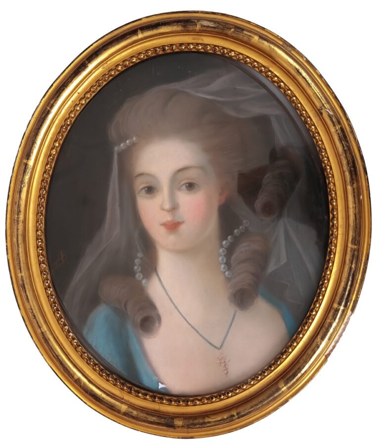 Dans le goût du XVIIIe siècle - Portrait d'élégante - Pastel sur papier, monogr…