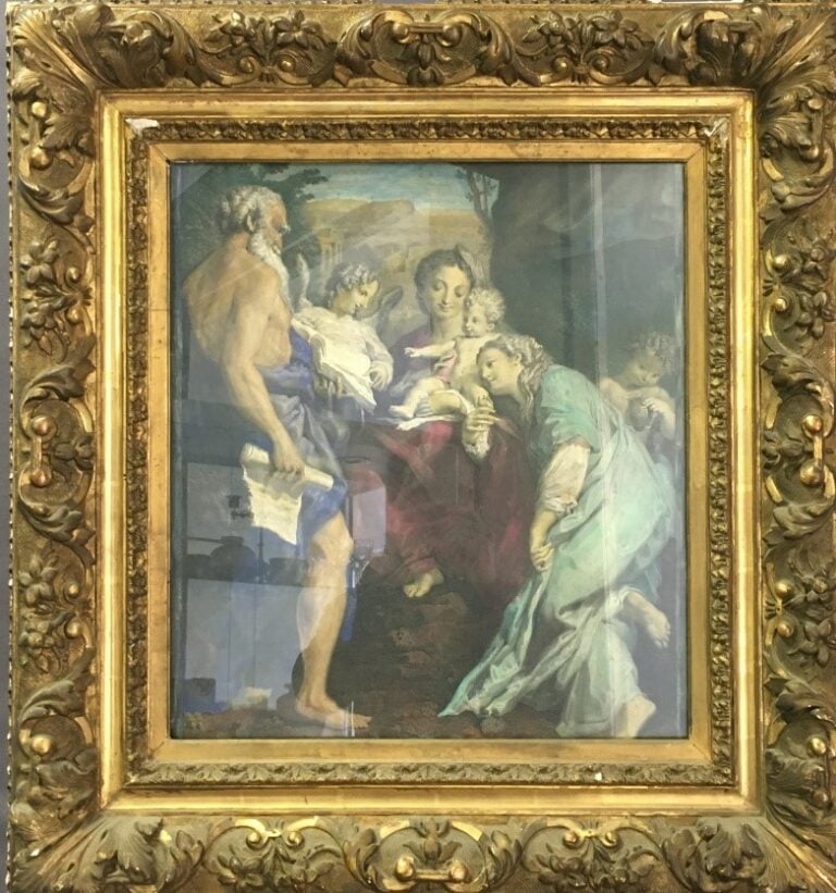 D'après CORREGE. - Madone de saint Jérôme - Gravure aquarellée sur papier, dans…