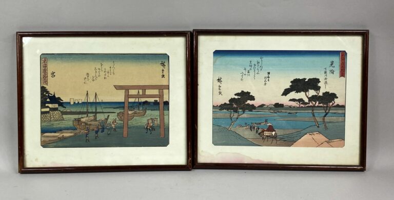 D'après Hiroshige UTAGAWA (1797-1858) - Deux estampes encadrées sous verre - 17…
