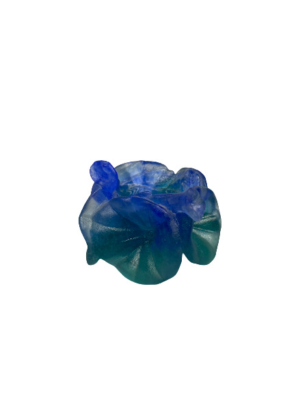 DAUM France - Bougeoir en pâte de verre dans les tons vert et bleu en forme de…