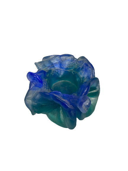 DAUM France - Bougeoir en pâte de verre dans les tons vert et bleu en forme de…