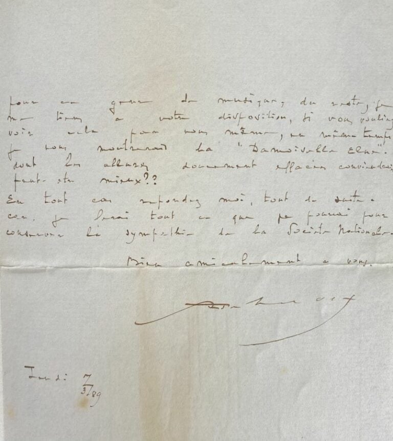 Debussy, Claude 2 l.a.s. - 2 lettres à Ernest Chausson.