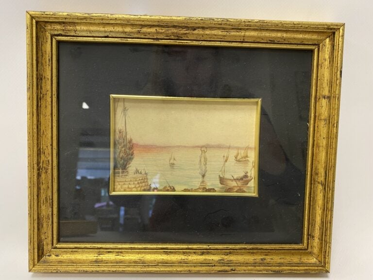 Deux dessins au crayon de couleurs sur papier, Paysages fantastiques. - 13 x 8…