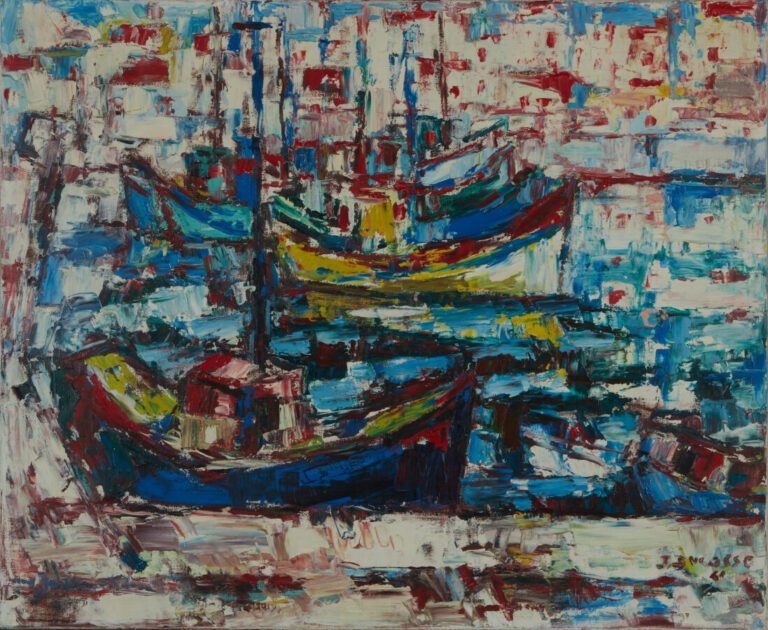 DUCASSE Jean (1939-2011) - "Port basque" - Huile sur toile signée en bas à droi…