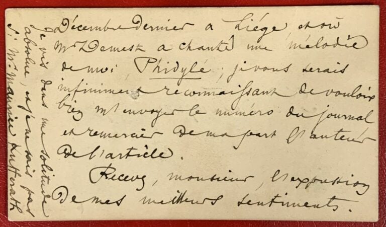 Duparc, Henri L.a.s. - Lettre.