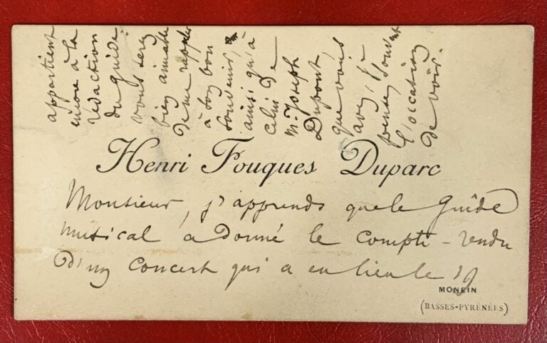 Duparc, Henri L.a.s. - Lettre.