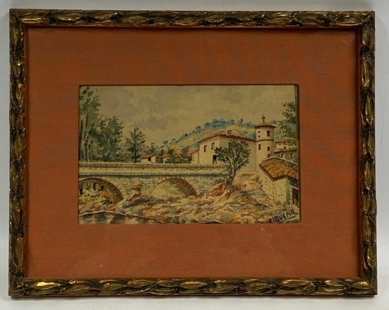 E. GUEPIN (XXe siècle) - Vue de pont - Aquarelle, signée en bas à droite - Dim…