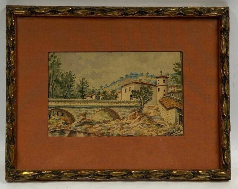 E. GUEPIN (XXe siècle) - Vue de pont - Aquarelle, signée en bas à droite - Dim…