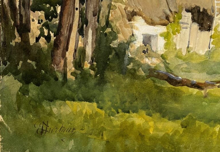 E. HURTAUX (1856-1947) - Hameau - Aquarelle sur papier, signé en bas à gauche -…