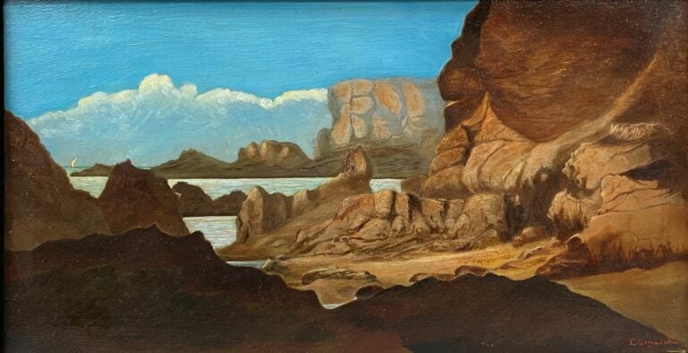 E. LEMAISTRE (XXe) - Dans les rochers de Penchâteau, Le Pouliguen - Huile sur p…