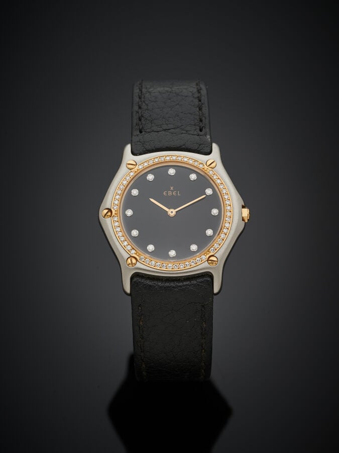 EBEL - BRACELET MONTRE modèle "Classic lady" en or jaune (750‰) et acier. Lunet…