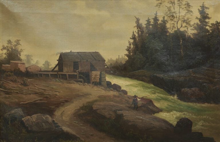 Ecole anglaise du début du XXème siècle. - Pêcheur près d'une rivière - Huile s…