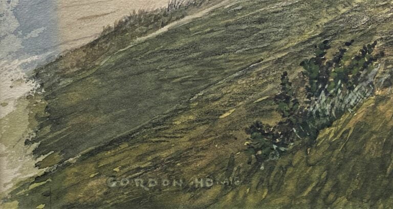 Ecole anglaise - Paysage romantique avec ruines et moutons - Aquarelle et rehau…