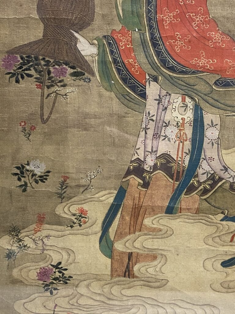 ECOLE CHINOISE - Chine, XIXe siècle - Encre et couleurs sur soie, rouleau verti…