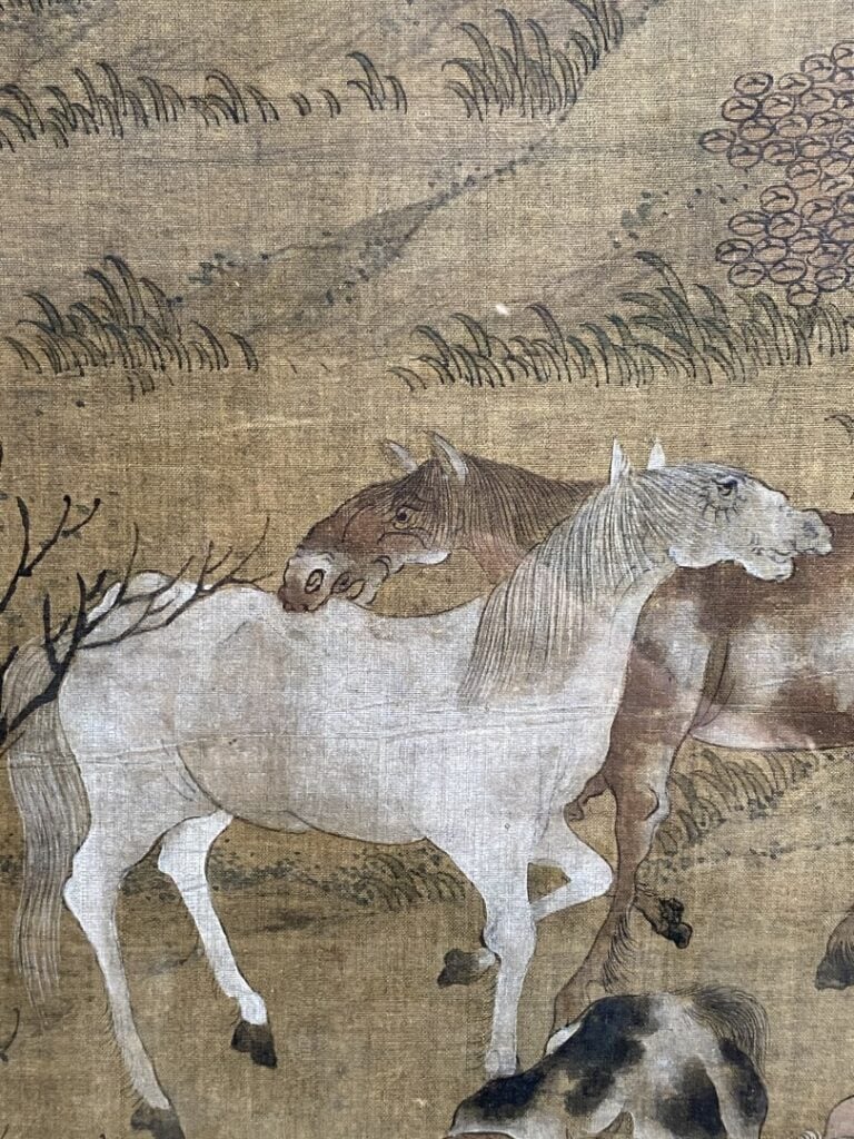 ECOLE CHINOISE - Chine, XIXe siècle - Encre et couleurs sur soie, rouleau verti…