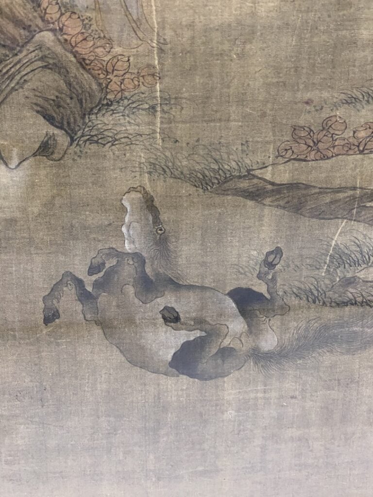 ECOLE CHINOISE - Chine, XIXe siècle - Encre et couleurs sur soie, rouleau verti…