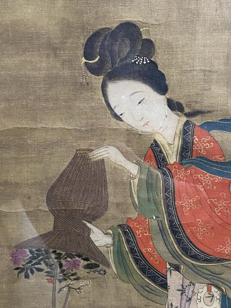 ECOLE CHINOISE - Chine, XIXe siècle - Encre et couleurs sur soie, rouleau verti…