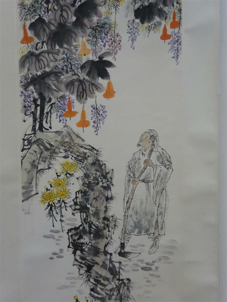 ECOLE CHINOISE (Epoque XXe siècle) - Sage taoïste contemplant les arbres fleuri…