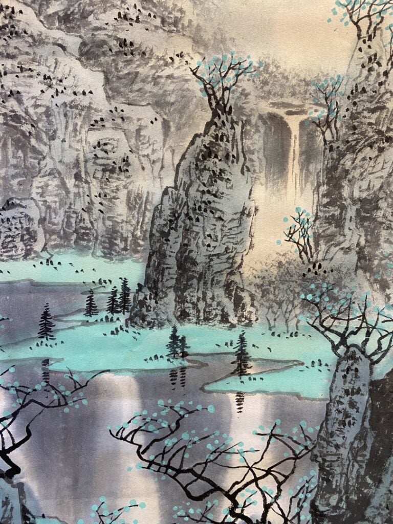 ECOLE CHINOISE - Paysage lacustre - Peinture et encre sur papier - cachet en ba…